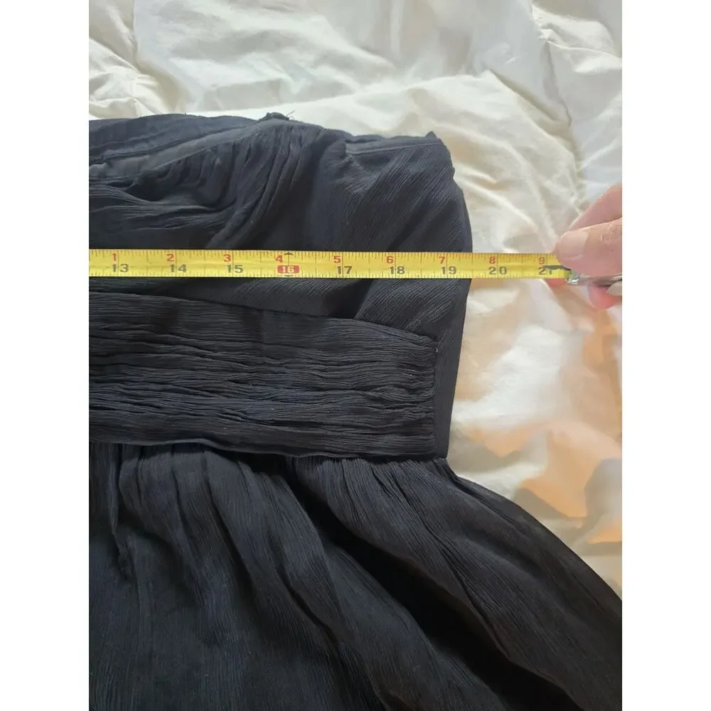 J. Crew Black Strapless Pleated Chiffon Silk Dress built in bra LBD sz 18 formal